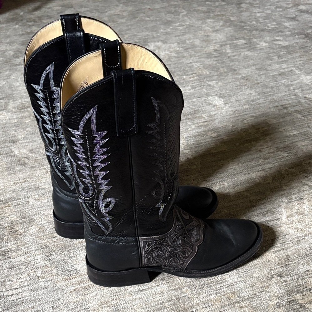 Teskey’s Black Western Embroidered Mens Cowboy Boots Size 11.5 - Made In Usa